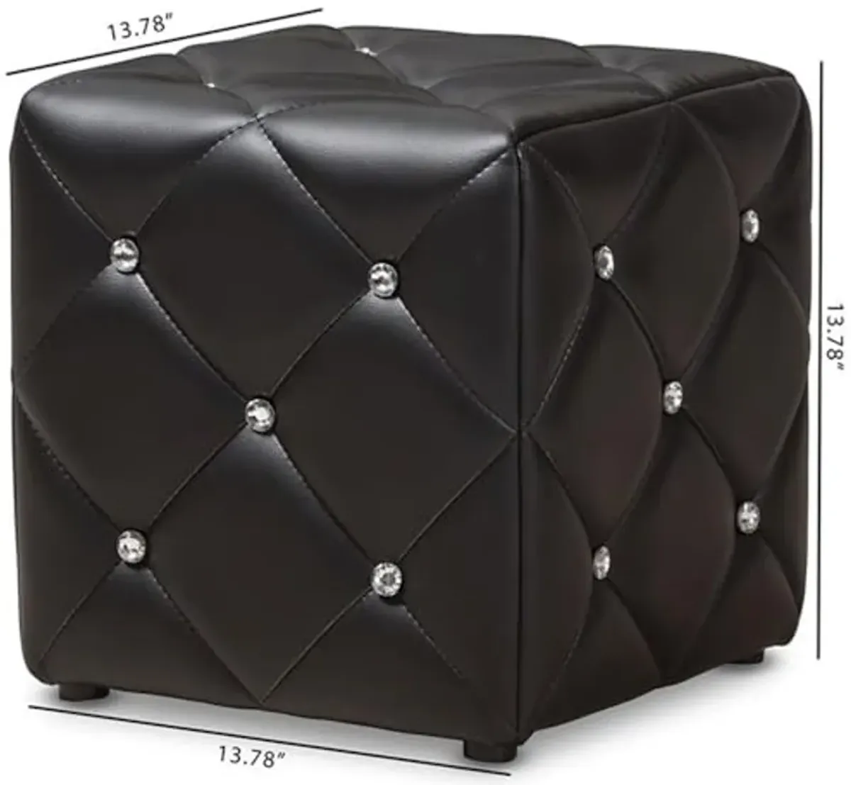 Baxton Studio Stacey 14" Square Faux Leather Ottoman in Black