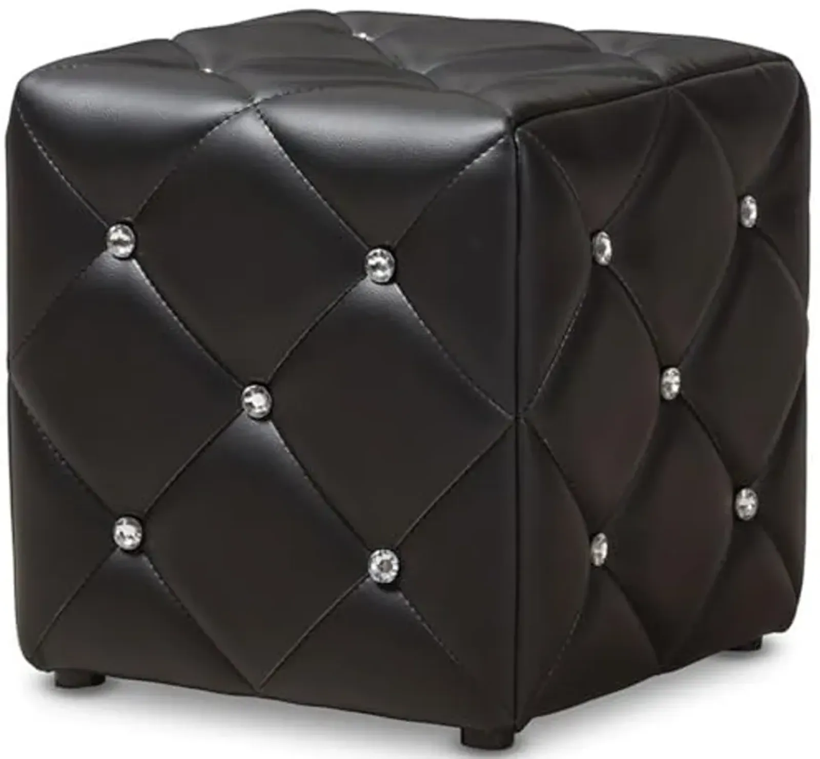 Baxton Studio Stacey 14" Square Faux Leather Ottoman in Black