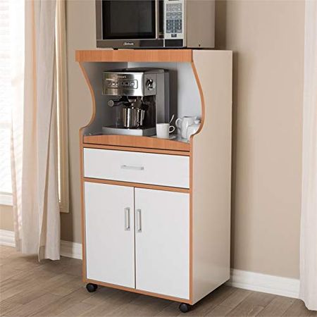 Baxton Studio Edonia Kitchen Cabinet in Beech Brown and White
