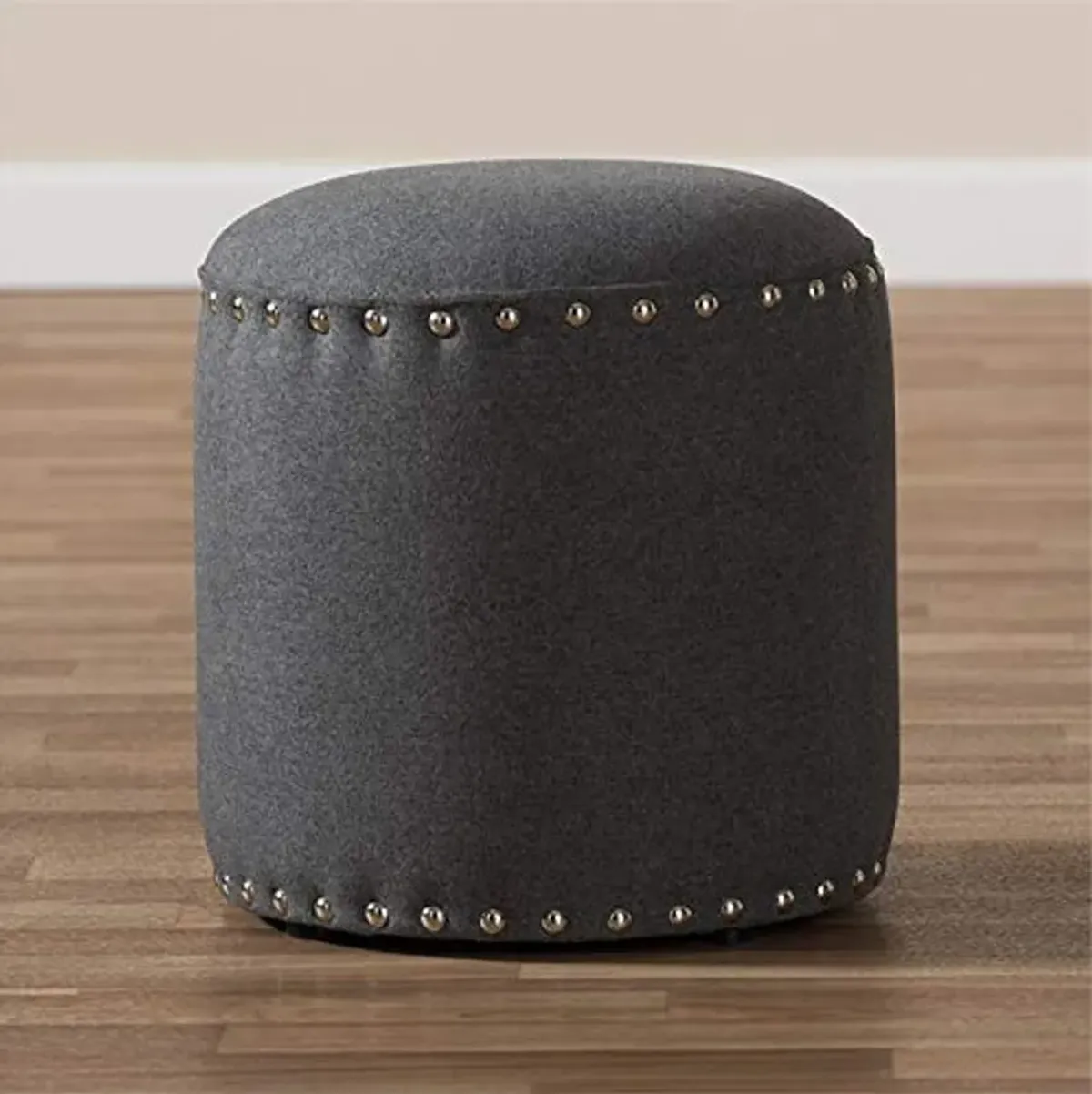 Baxton Studio Rosine 14" Round Pouf in Dark Gray