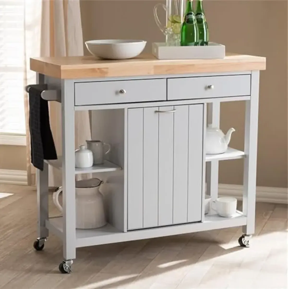 Baxton Studio Hayward Kitchen Cart in Light Gray