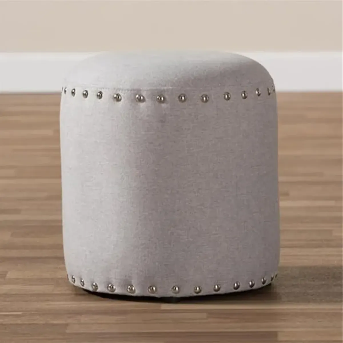 Baxton Studio Rosine 14" Round Pouf in Light Gray