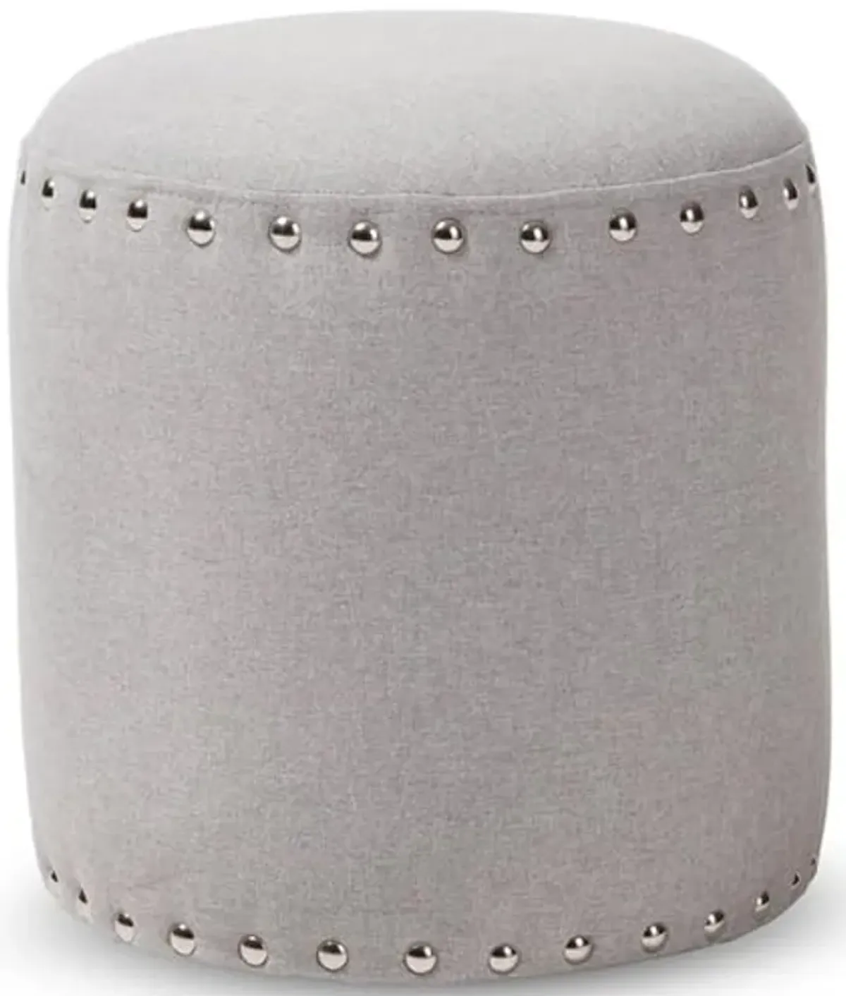 Baxton Studio Rosine 14" Round Pouf in Light Gray