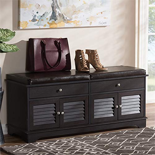 Baxton Studio Leo Faux Leather Shoe Storage Bench in Dark Brown