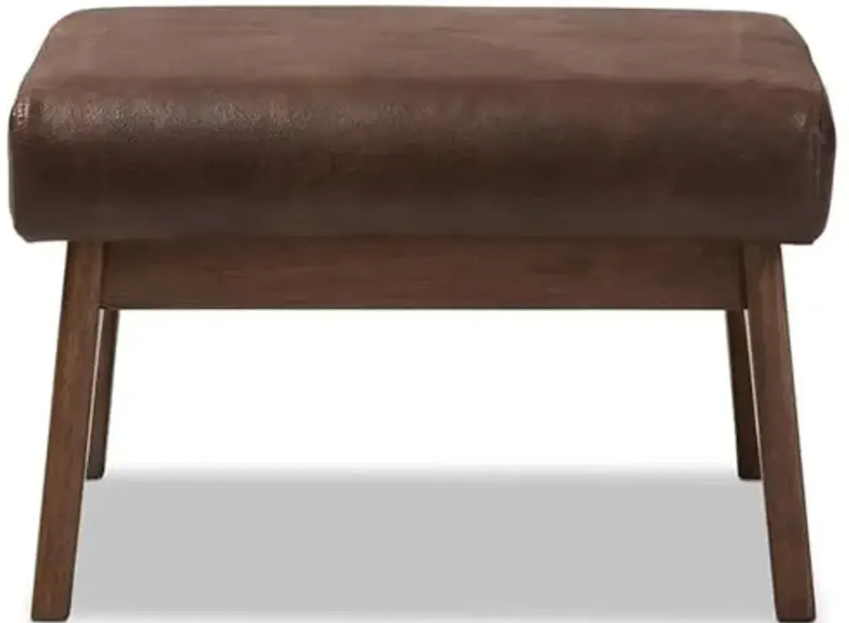 Baxton Studio Bianca Faux Leather Ottoman in Brown and Walnut Brown