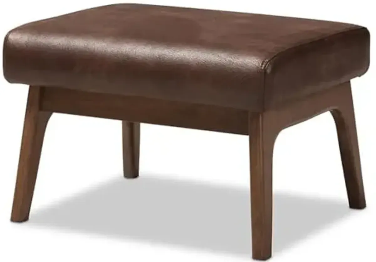 Baxton Studio Bianca Faux Leather Ottoman in Brown and Walnut Brown