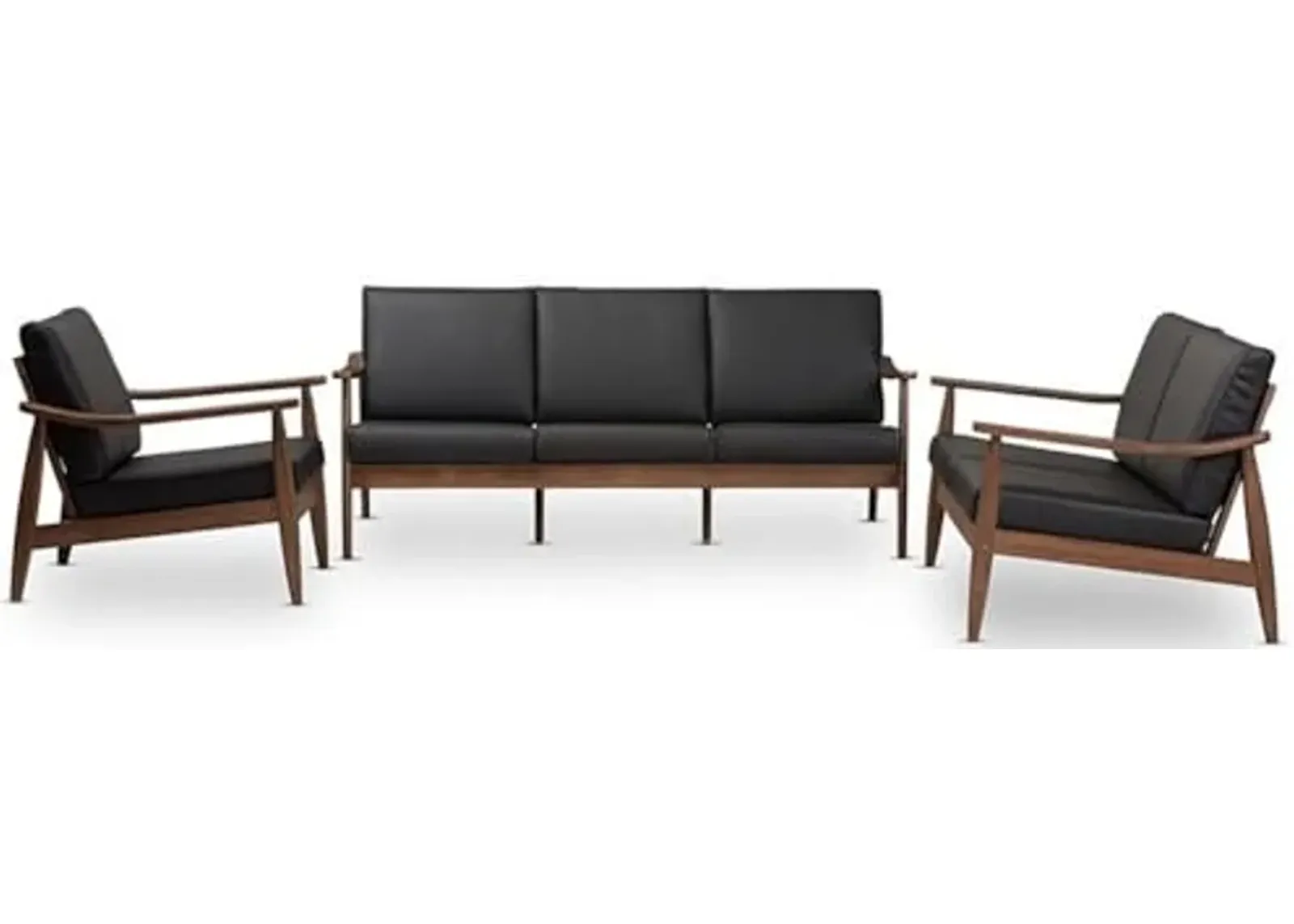 Baxton Studio Venza 3 Piece Upholstered Sofa Set in Black and Brown