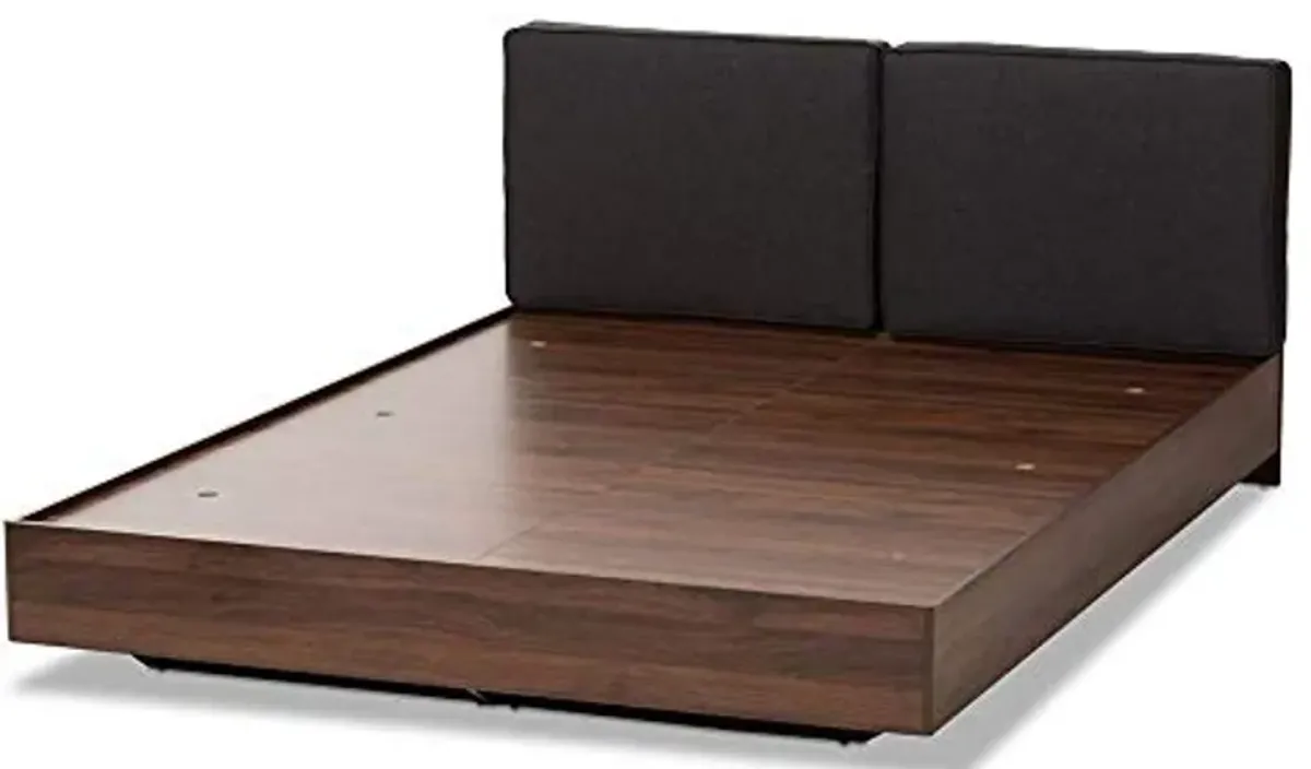 Baxton Studio Iselin Mid-Century Modern Brown Finished Dark Grey Fabric Upholstered Queen Sized Storage Platform Bed