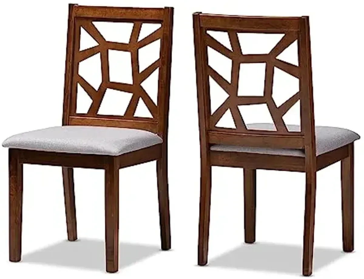 Baxton Studio Abilene Mid-Century Fabric Dining Chair, Grey and Walnut Brown, 2/Pack
