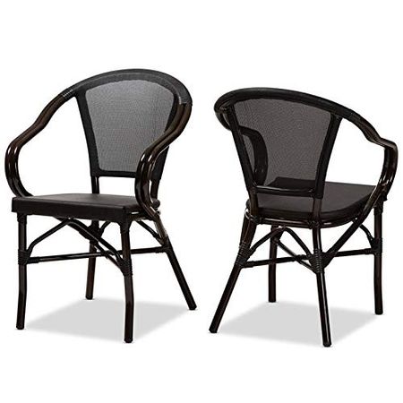 Baxton Studio Artus Classic French Indoor and Outdoor Black Bamboo Style Stackable Bistro Dining Chair Set of 2