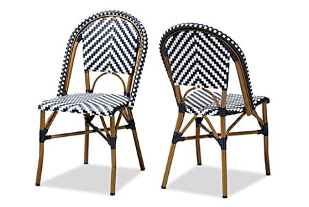 Baxton Studio Celie Dining Side Chair in Navy and White (Set of 2)