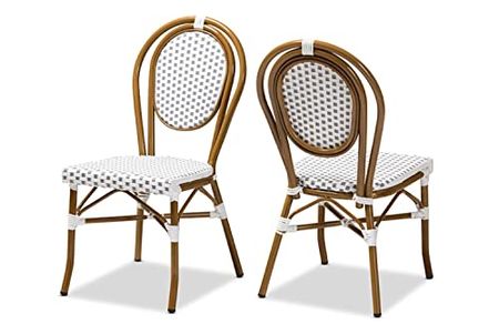 Baxton Studio Gauthier Classic French Indoor and Outdoor Grey and White Bamboo Style Stackable Bistro Dining Chair Set of 2