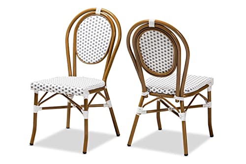 Baxton Studio Gauthier Classic French Indoor and Outdoor Grey and White Bamboo Style Stackable Bistro Dining Chair Set of 2