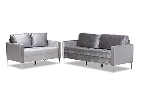Baxton Studio Clara 2 Piece Velvet Fabric Sofa Set in Grey