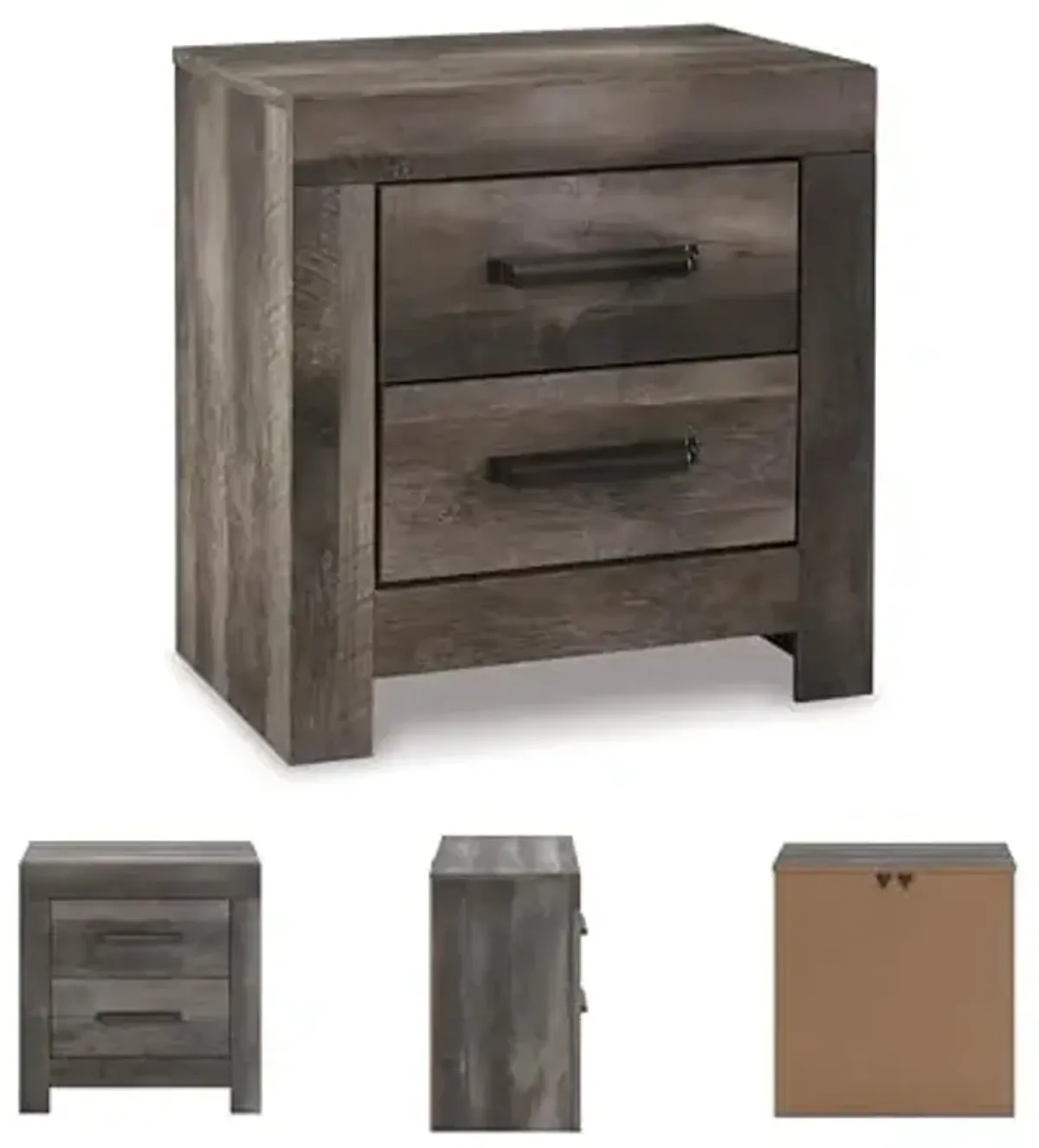 Signature Design by Ashley Wynnlow Rustic 2 Drawer Two Drawer Nightstand, 24.41" Tall, Weathered Gray