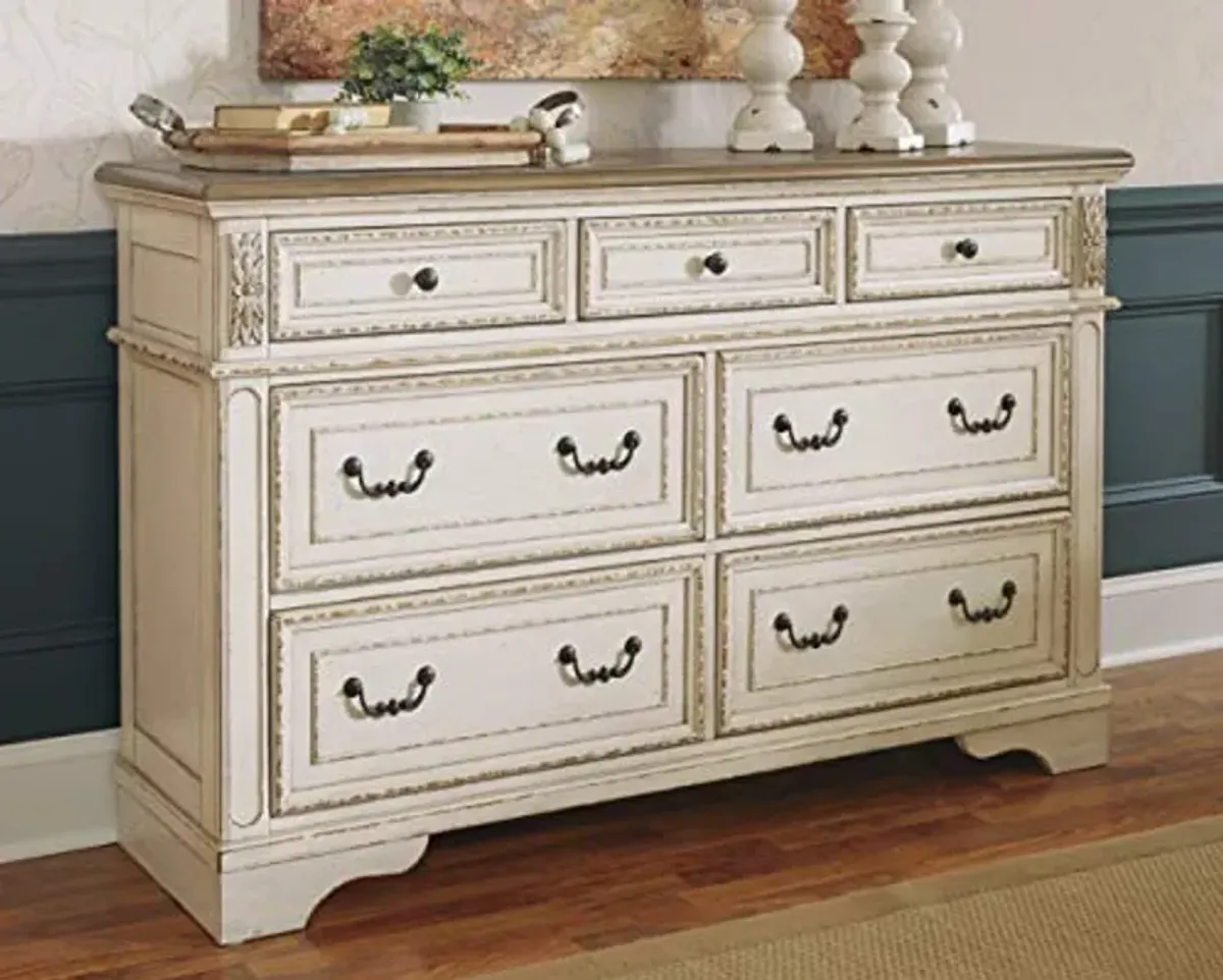 Signature Design by Ashley Realyn French Country 7 Drawer Two Tone Dresser, Chipped White