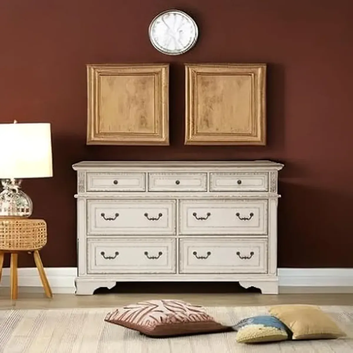 Signature Design by Ashley Realyn French Country 7 Drawer Two Tone Dresser, Chipped White