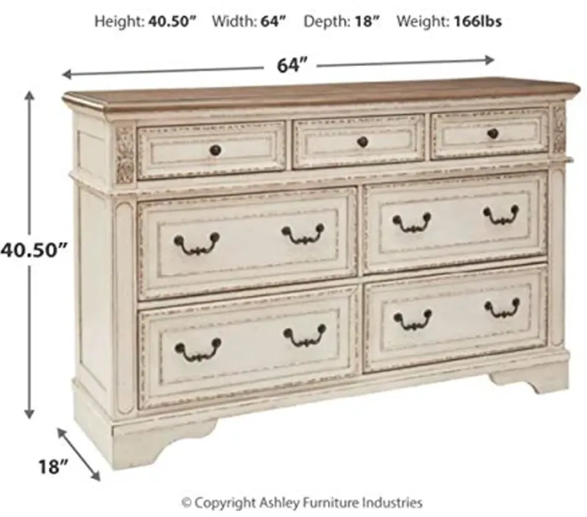 Signature Design by Ashley Realyn French Country 7 Drawer Two Tone Dresser, Chipped White