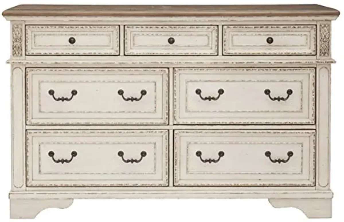 Signature Design by Ashley Realyn French Country 7 Drawer Two Tone Dresser, Chipped White