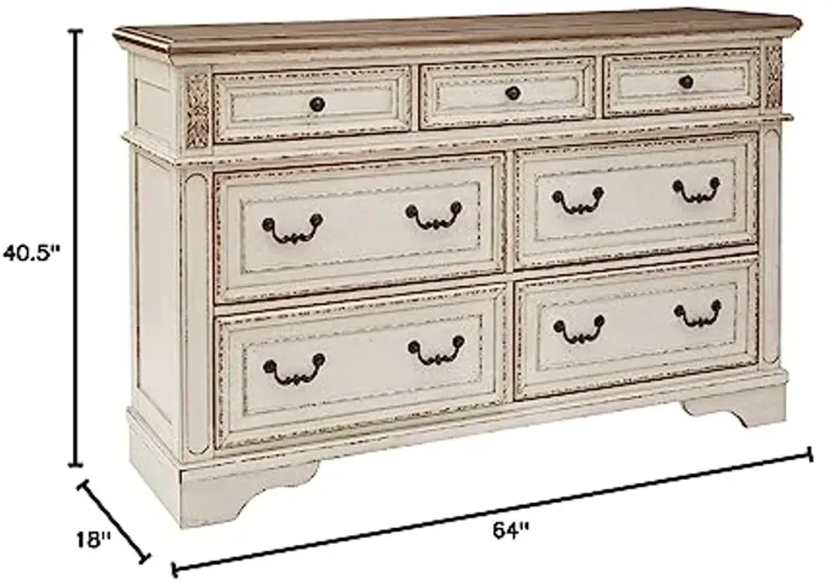 Signature Design by Ashley Realyn French Country 7 Drawer Two Tone Dresser, Chipped White