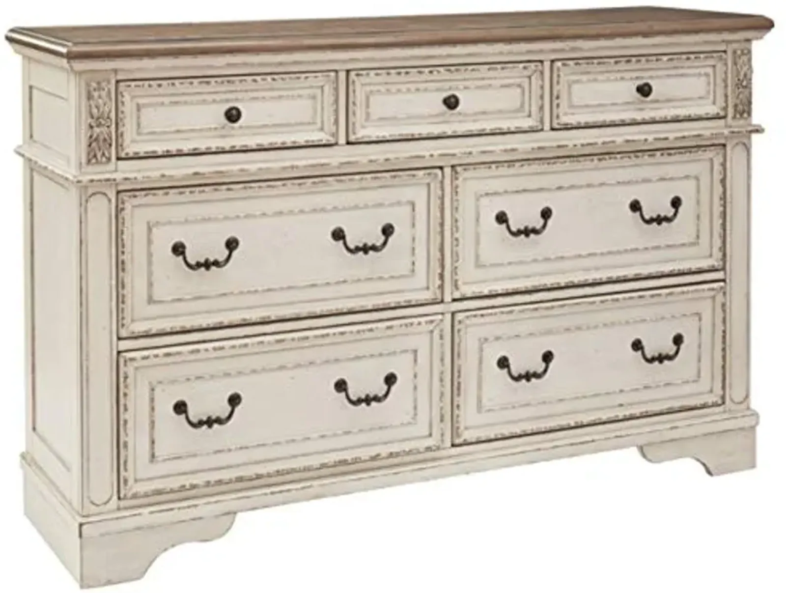 Signature Design by Ashley Realyn French Country 7 Drawer Two Tone Dresser, Chipped White