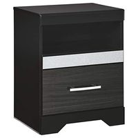 Signature Design by Ashley Starberry Glam 1 Drawer Nightstand with 2 Slim-Profile USB Charging Stations & Silvertone Glitter Accents, Black