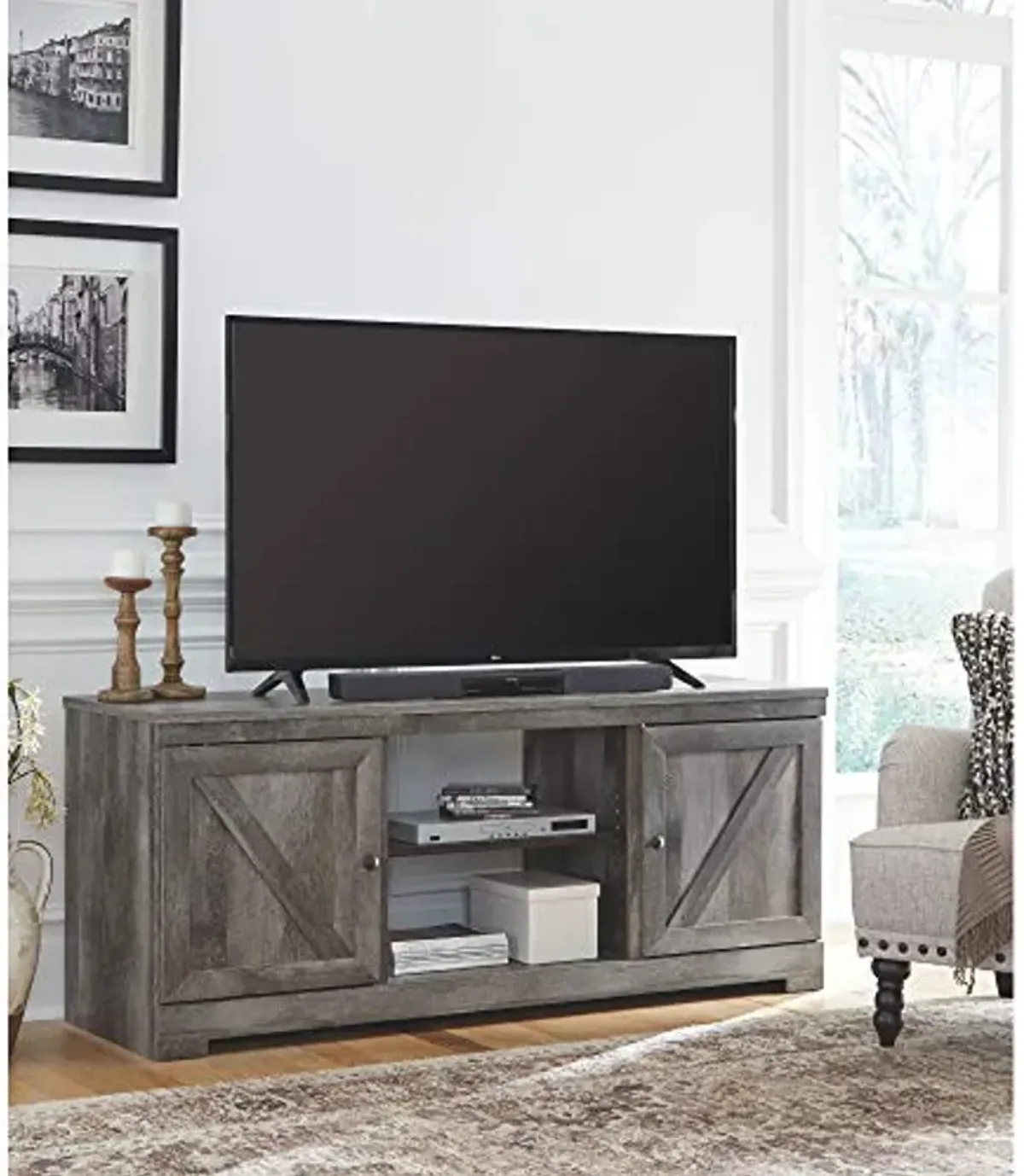 Signature Design by Ashley Wynnlow 63.5" TV Stand with Fireplace Option, Fits TVs up to 70", Gray