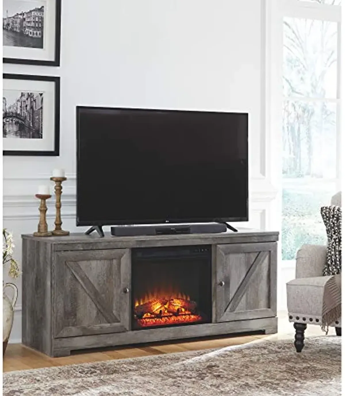 Signature Design by Ashley Wynnlow 63.5" TV Stand with Fireplace Option, Fits TVs up to 70", Gray