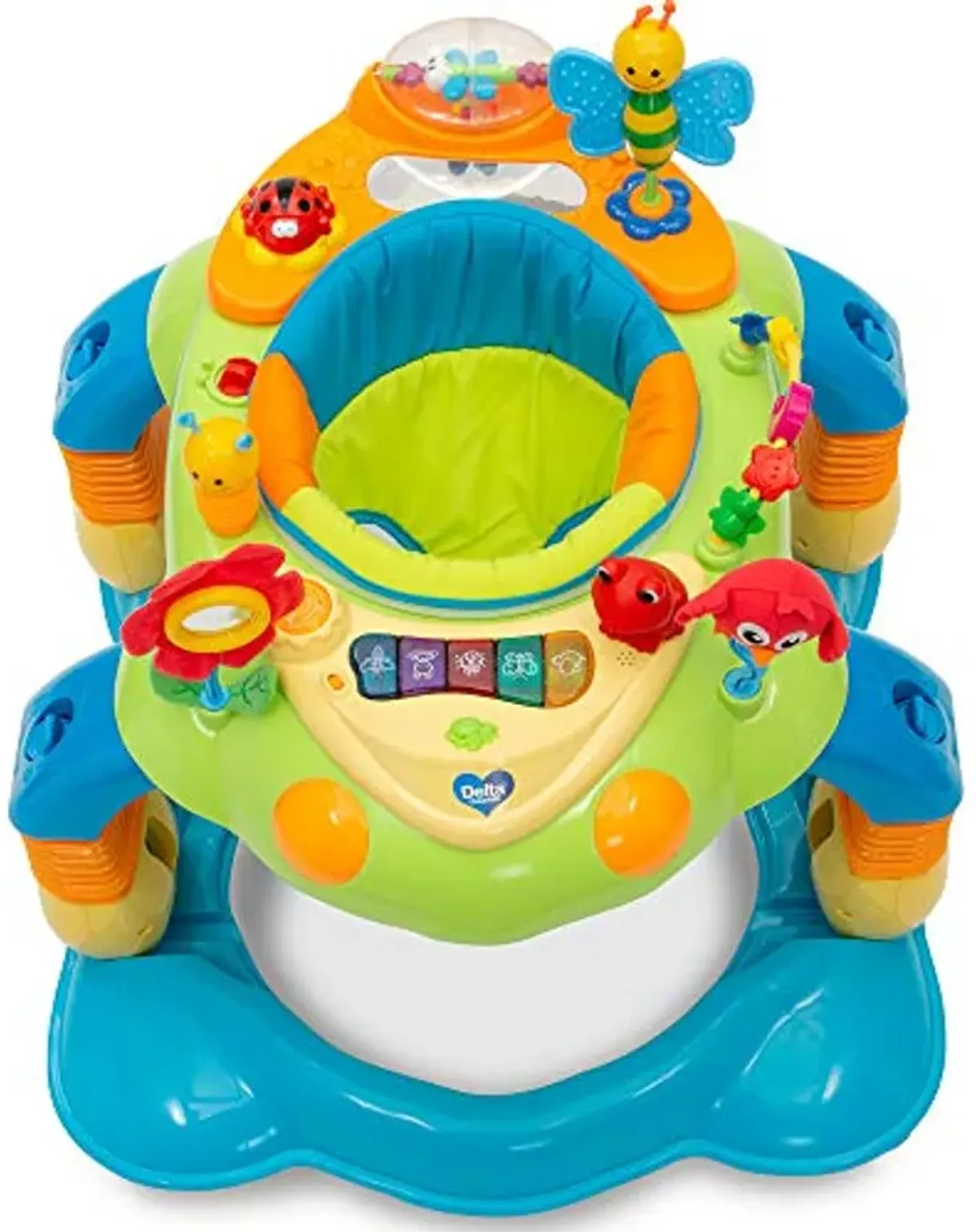 Delta Children Lil Play Station 4-in-1 Activity Walker - Rocker, Activity Center, Bouncer, Walker - Adjustable Seat Height - Fun Toys for Baby, Blue