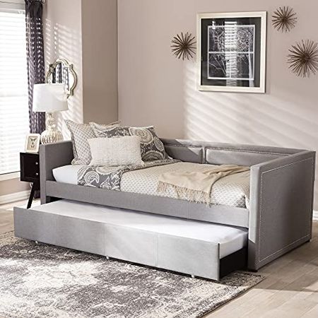 Baxton Studio Contemporary Fabric Daybed with Trundle by Grey