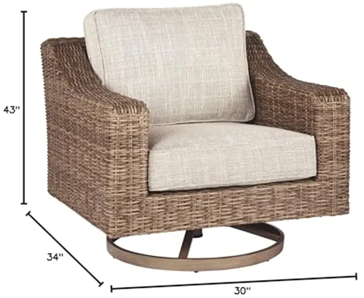 Signature Design by Ashley Beachcroft Outdoor Swivel Wicker Patio Lounge Chair, Beige