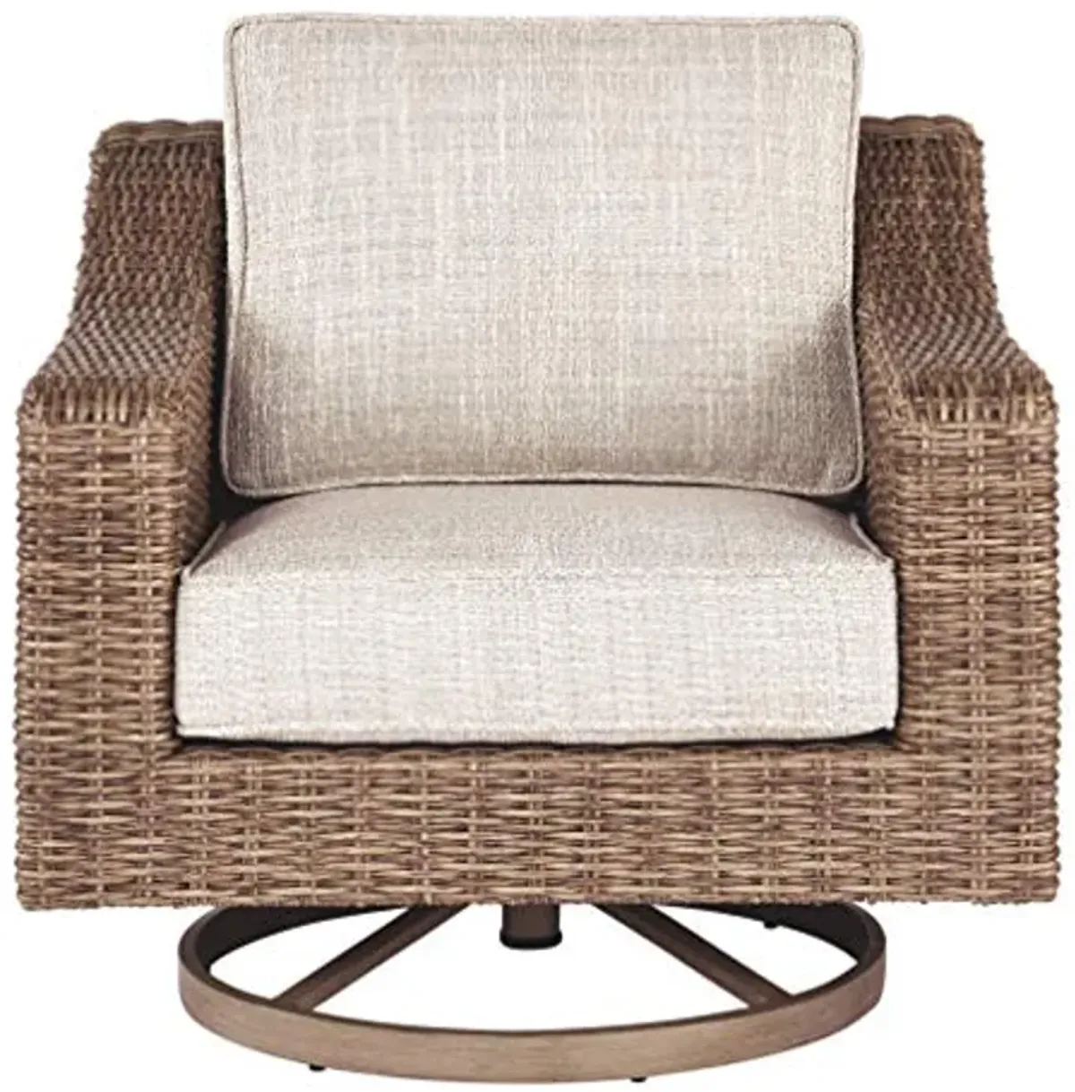 Signature Design by Ashley Beachcroft Outdoor Swivel Wicker Patio Lounge Chair, Beige