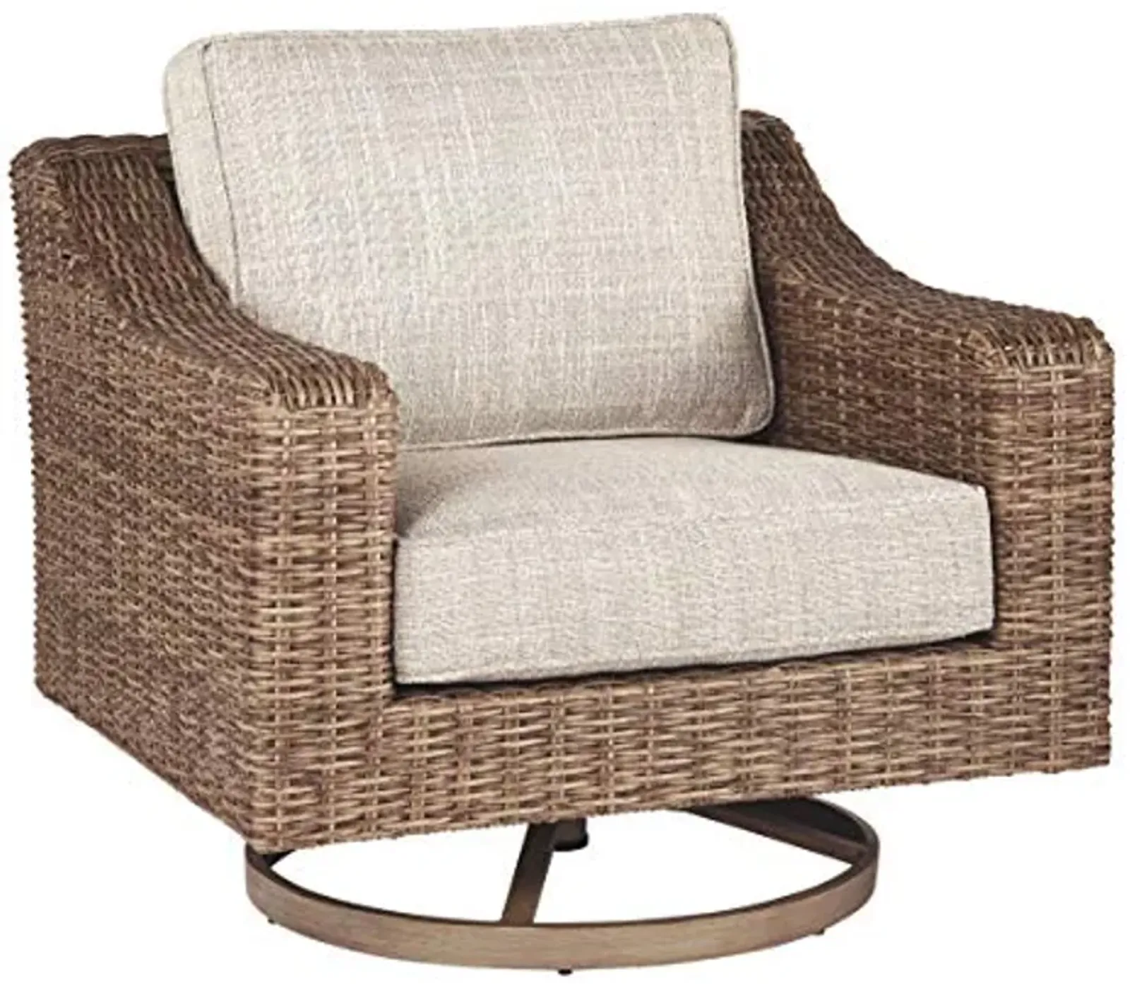 Signature Design by Ashley Beachcroft Outdoor Swivel Wicker Patio Lounge Chair, Beige