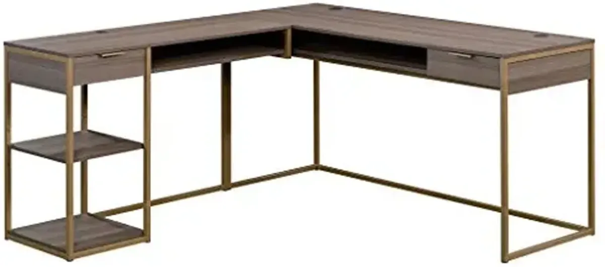 Sauder International Lux L-Shaped Desk, Diamond Ash Finish