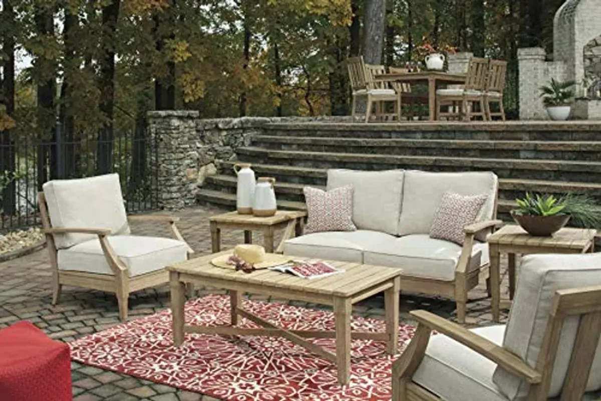 Signature Design by Ashley Clare View Outdoor Eucalyptus Wood Single Cushioned Lounge Chair, Beige