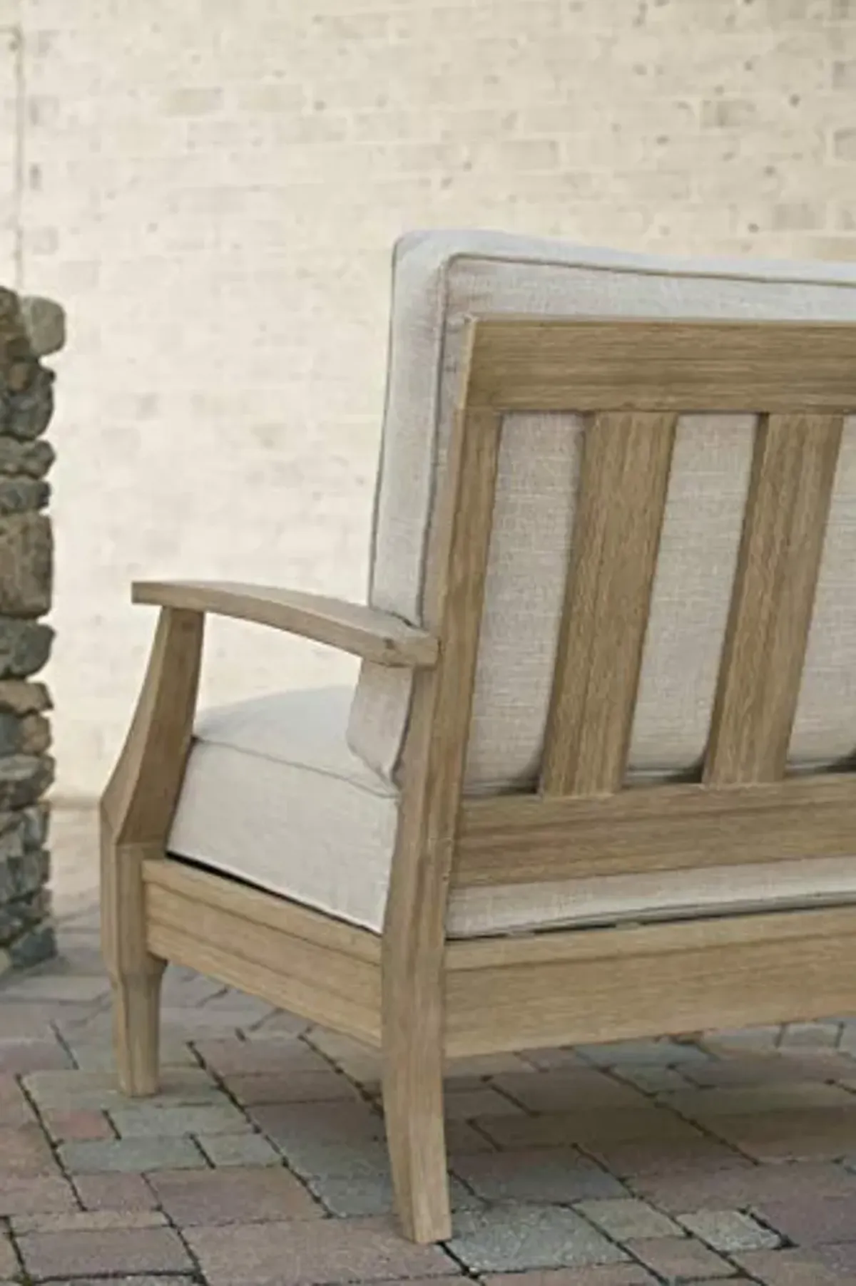 Signature Design by Ashley Clare View Outdoor Eucalyptus Wood Single Cushioned Lounge Chair, Beige