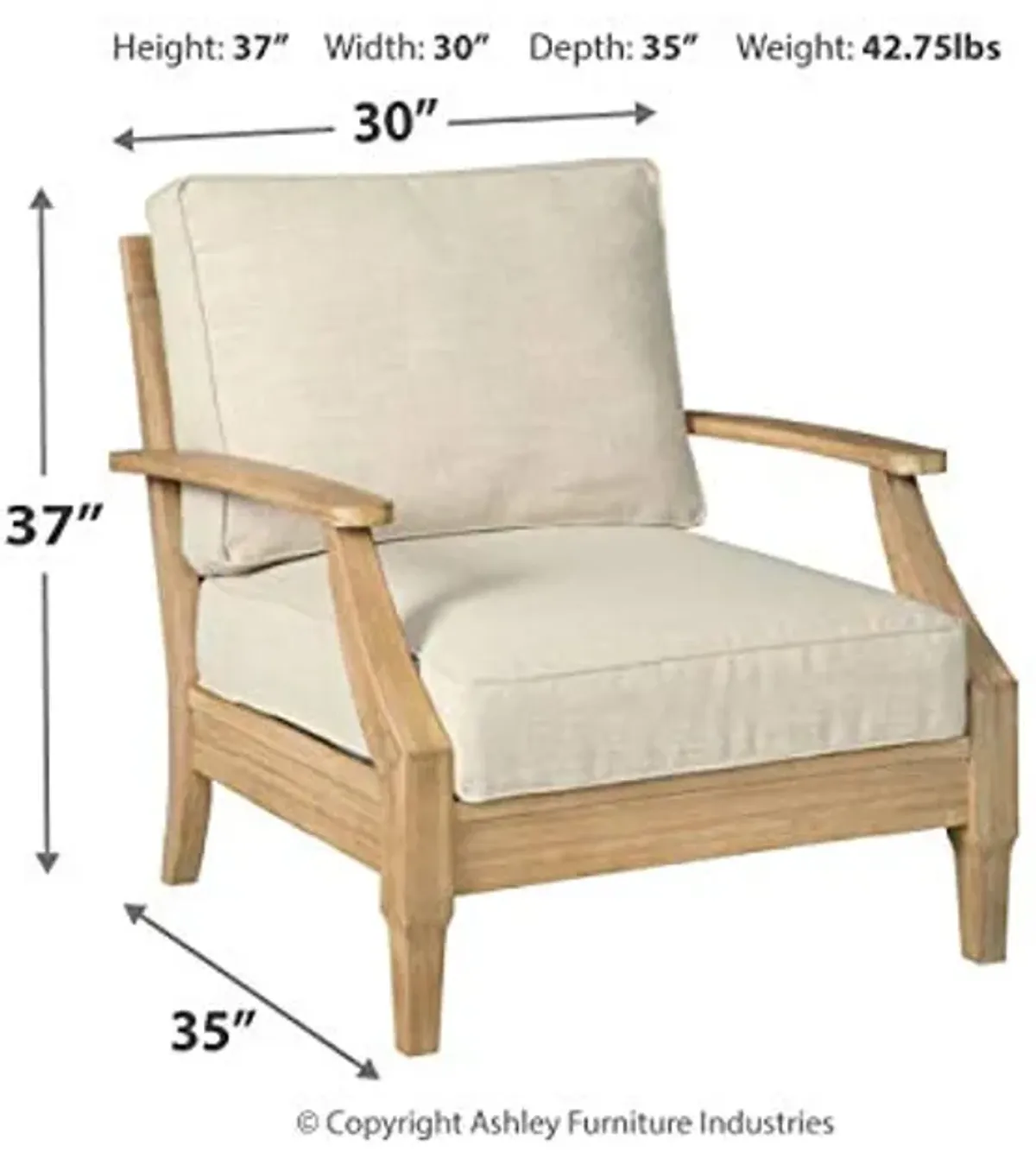 Signature Design by Ashley Clare View Outdoor Eucalyptus Wood Single Cushioned Lounge Chair, Beige