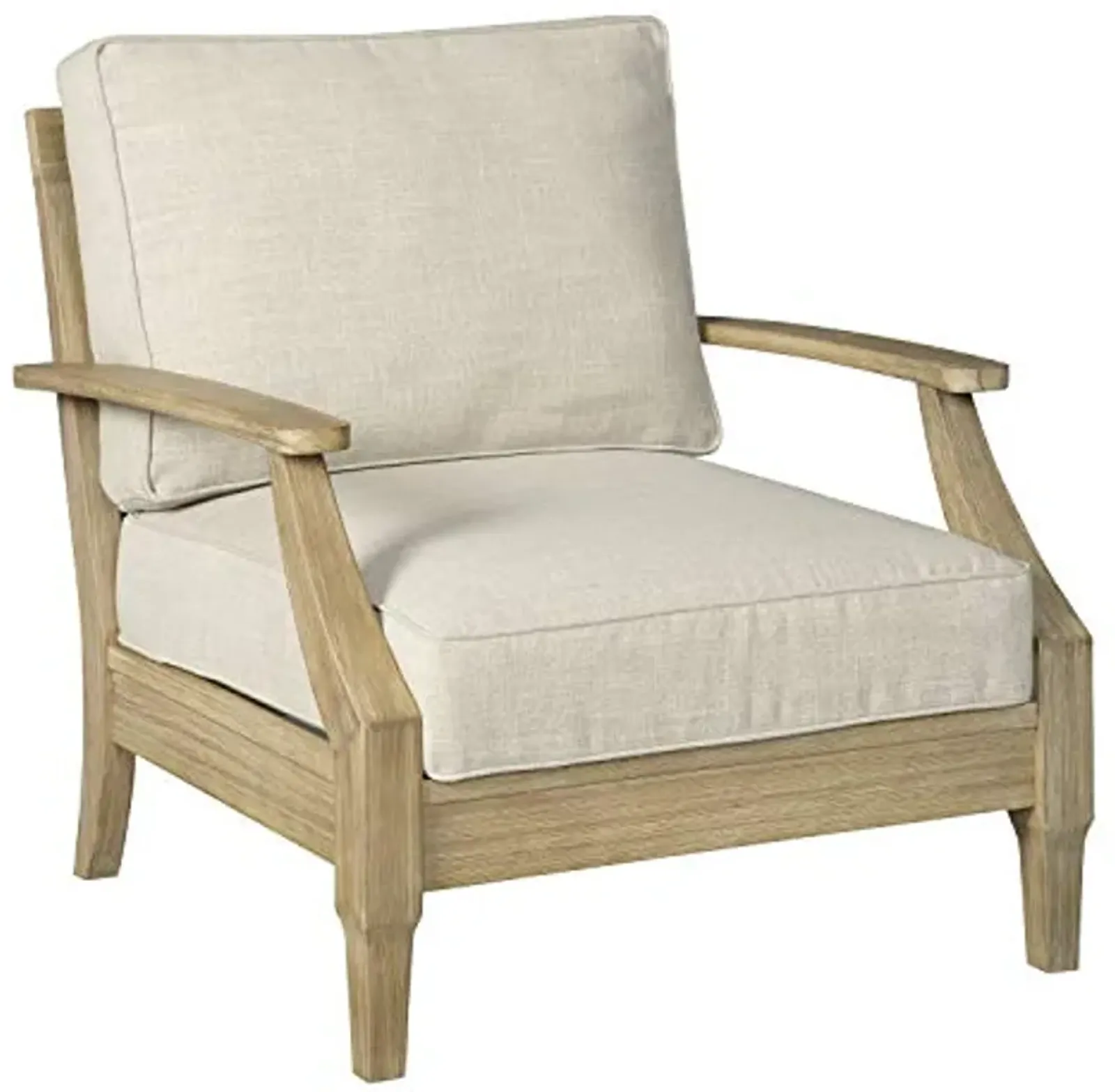 Signature Design by Ashley Clare View Outdoor Eucalyptus Wood Single Cushioned Lounge Chair, Beige