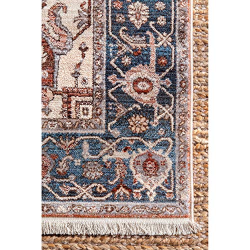 nuLOOM Harriet Vintage Medallion Fringe Area Rug, 8' 10" x 12', Blue