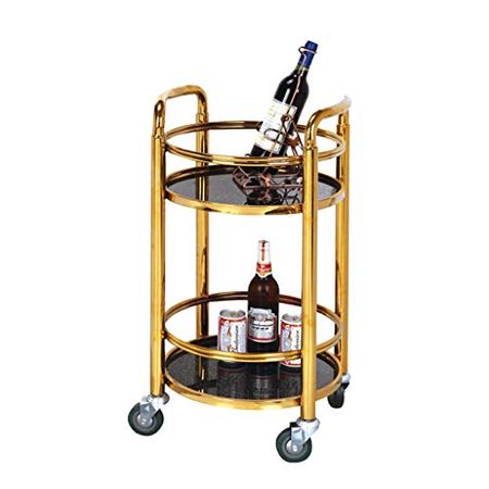 Serving Trolley, Kitchen Cart, Tea Wagon, Stainless Steel Serving Cart, Chic Rolling Kitchen Trolley with Glass Finish (Color : Titanium+Flash Gold Glass)