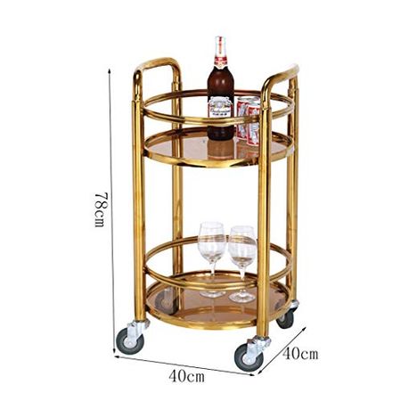 Serving Trolley, Kitchen Cart, Tea Wagon, Stainless Steel Serving Cart, Chic Rolling Kitchen Trolley with Glass Finish (Color : Titanium+Tinted Glass)