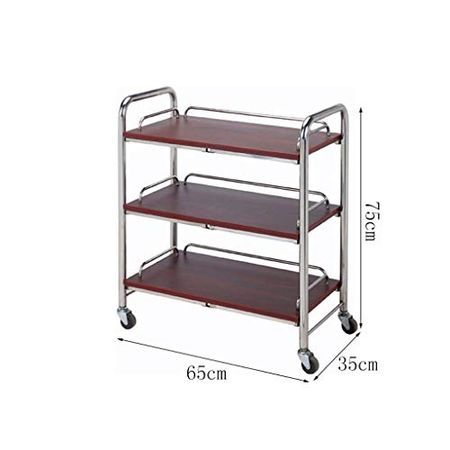 Three-Tier Service Trolley, Luxurious Bar/Hotel Stainless Steel + Solid Wood Roller Trolley, Mobile Wine Cart (Size : B-653575CM)