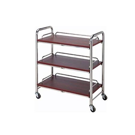 Three-Tier Service Trolley, Luxurious Bar/Hotel Stainless Steel + Solid Wood Roller Trolley, Mobile Wine Cart (Size : B-653575CM)