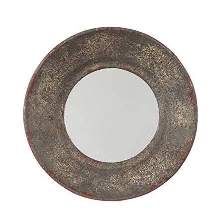 Signature Design by Ashley Carine Urban 12.25" Round Accent Mirror with Distressed Rust, Dark Gray