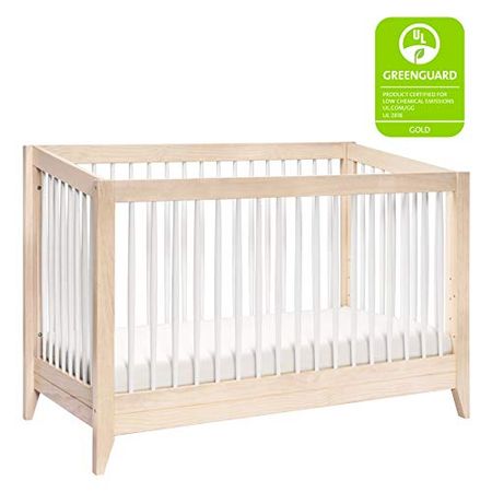 Babyletto Sprout 4-in-1 Convertible Crib with Toddler Bed Conversion Kit in Washed Natural and White, Greenguard Gold Certified