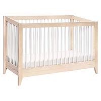 Babyletto Sprout 4-in-1 Convertible Crib with Toddler Bed Conversion Kit in Washed Natural and White, Greenguard Gold Certified