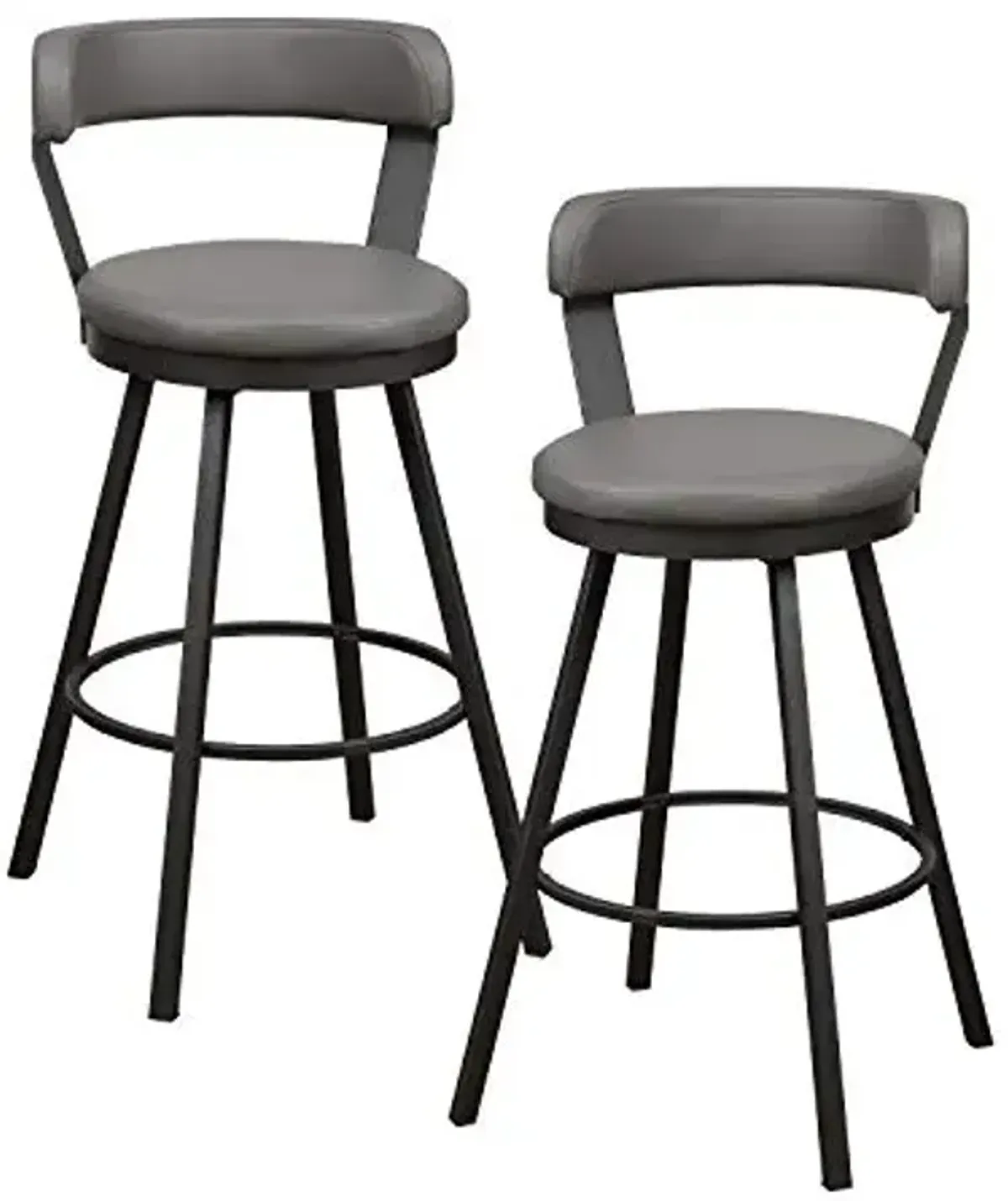 Homelegance Appert Counter Swivel Bar Stools, Upholstered Faux Leather Seat, Back, Metal Frame, Legs, Footrest Pub Height Chair (Set of 2), 30 in SH, Gray