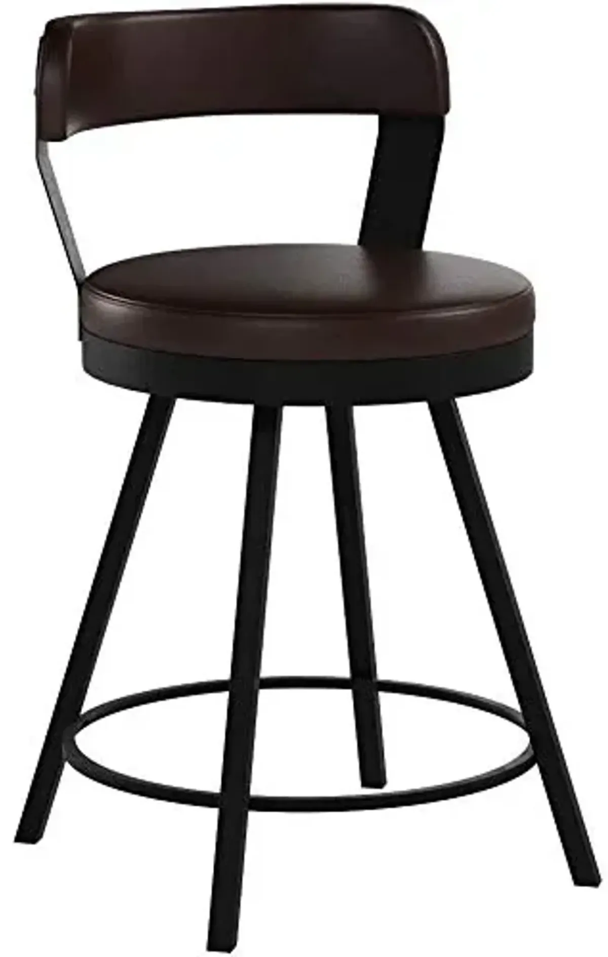 Homelegance Appert Swivel Bar Stools, Upholstered Faux Leather Seat, Back, Metal Frame, Legs, Footrest Counter Height Chair (Set of 2), 25 in SH, Brown