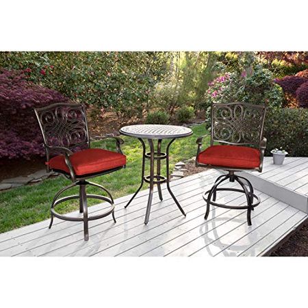 Hanover Traditions 3-Piece High-Dining Bistro Set in Red, TRAD3PCSWBR-RED Outdoor Furniture