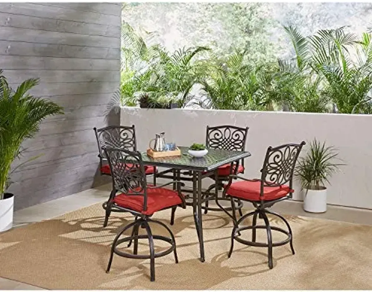 Hanover Traditions 5Piece High-Dining Set in Red with A 42 in. Square Cast-top Table, TRADDN5PCSQBR-R